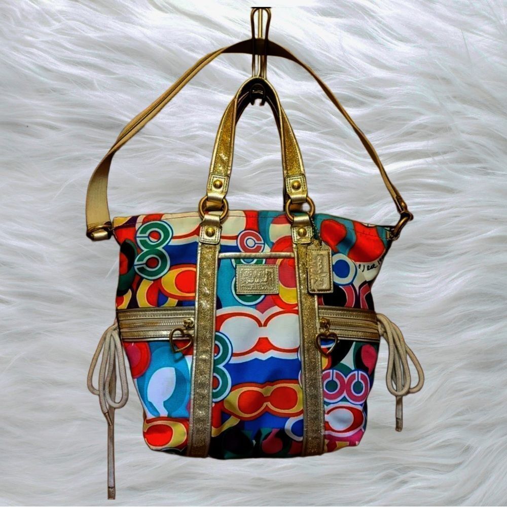 Coach F21361 Poppy Pop C Spotlight Tote Shoulder Bag Crossbody Gold Multi RARE